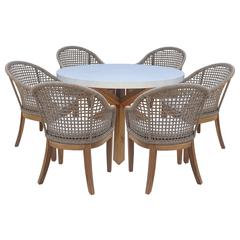Outdoor 7 Piece Teak Patio Furniture Set with a Round Table and 6 Chairs