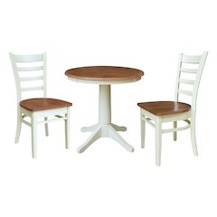 30" Round Top Pedestal Table with 2 Emily Chairs - 3 Piece Set