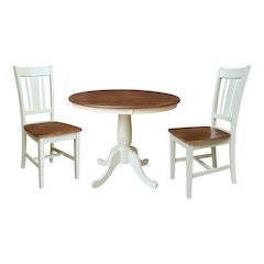 36" Solid Wood Round Top Pedestal Dining Table with 2 San Remo Dining Chairs