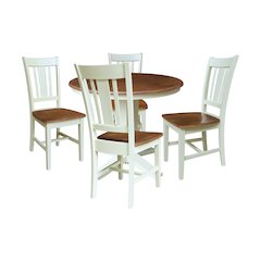 36" Solid Wood Round Extension Dining Table with 4 Chairs