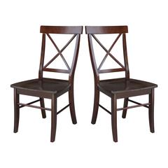 Set of Two X-Back Chairs  with Solid Wood Seats , Rich Mocha