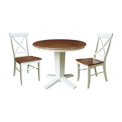 36" Solid Wood Round Extension Dining Table with 2 Dining Chairs