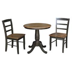 30" Round Pedestal Dining Table with 2 Madrid Ladderback Chairs