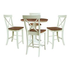 36" Round Pedestal Gathering Height Table With 4 X-Back Counter Height Stools