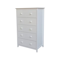 Solid Wood Bedroom Dresser/Chest with 5 Drawers, White