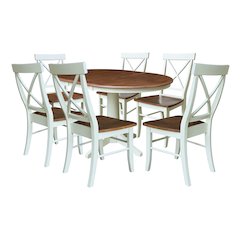 36" Round Extension Dining Table with 6 X-Back Chairs