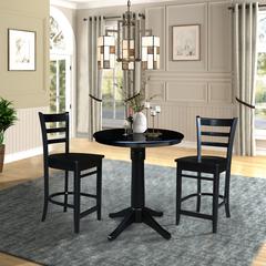 30" Round Pedestal Gathering Height Table with 2 Emily Counter Height Stools