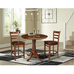 36" Round Extension Dining Table with 2 Emily Counter Height Stools-3 Piece Set, Espresso