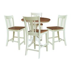36" Round Pedestal Gathering Height Table with Two Counter Height Stools