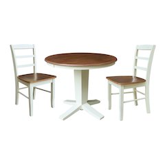 36" Solid Wood Round Extension Dining Table with 2 Chairs