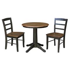 30" Round Pedestal Dining Table with 2 Madrid Ladderback Chairs