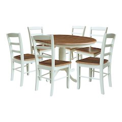 36" Round Extension Dining Table with 6 Madrid LadderBack Dining Chairs