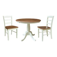36" Round Extension Dining Table with 2 Madrid LadderBack Dining Chairs