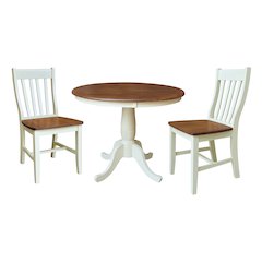 36" Solid Wood Round Top Pedestal Dining Table with 2 Dining Chairs