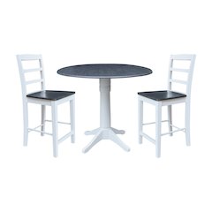 42" Round Top Dual Drop Leaf Pedestal Table with 2 Stools