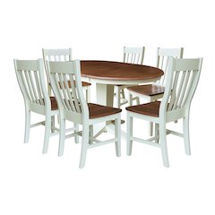 36"Round Extension Dining Table with 12"Leaf and 6 Dining Chairs