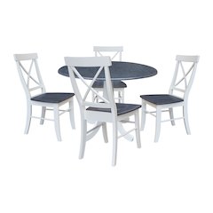 42" Round Top Dual Drop Leaf Pedestal Table with 4 Dining Chairs