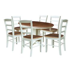 36" Solid Wood Round Extension Dining Table with 6 Chairs