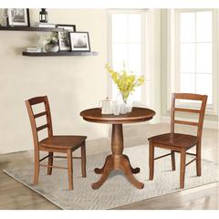 30" Round Top Pedestal Dining Table with 2 Madrid Ladderback Chairs