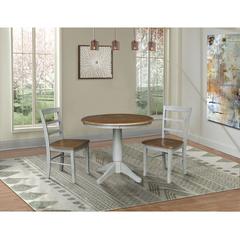 36" Round Top Pedestal Dining Table with 2 Madrid Ladderback Chairs