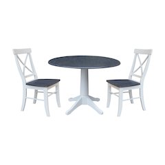 42" Round Top Dual Drop Leaf Pedestal Table with 2 Dining Chairs