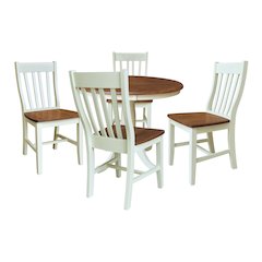 36" Solid Wood Round Top Pedestal Dining Table with 4 Dining Chairs