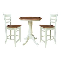 30" Round Pedestal Gathering Height Table With 2 Emily Counter Height Stools