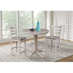 36" Round Extension Dining Table with 2 Emily Counter Height Stools - 3 Piece Set, Washed Gray Taupe