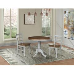 36" Round Extension Dining Table with 2 Madrid Ladderback Chairs - 3 Piece Dining Set, Distressed Hickory/Stone
