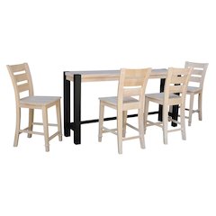 Solid Wood Tall Accent Table with Iron Legs and Four Stools