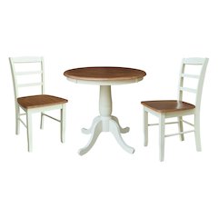 30" Round Pedestal Dining Table with 2 Madrid LadderBack Chairs