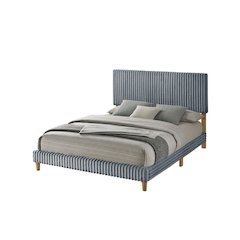 Full size panel bed with wooden legs in Gray color