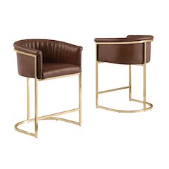 Single Leather-Aire Barstool Mocha with Gold Chrome Base
