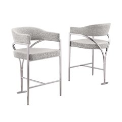 Single Boucle Fabric Barstool Rich Gray with Matte Gold Chrome Base