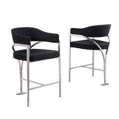 Single Boucle Fabric Barstool Black with Matte Gold Chrome Base