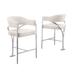 Single Boucle Fabric Barstool Cream with Matte Gold Chrome Base