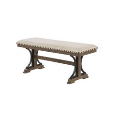 Upholstered Dining bench in Brown oak and beige fabric