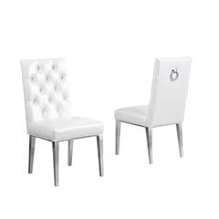 White Marble 7pc Set Ring Chairs in White Faux Leather