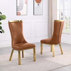 2pc Espresso Leathaire  Gold Stainless Steel Base