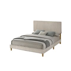 Queen size panel bed with wooden legs in Cream color