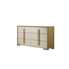 Beige six drawer wood bedroom dresser