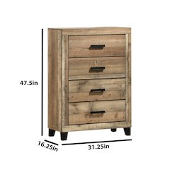 Weathered Brown Pine 4-Drawers Chest