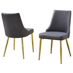 Set Of 2 Velvet Side Chairs In Dark Gray And Pleated Back