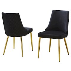 Set Of 2 Velvet Side Chairs In Black And Pleated Back