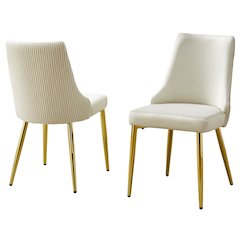 Set Of 2 Velvet Side Chairs In Cream And Pleated Back
