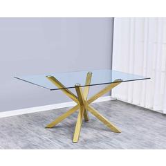 Classic Glass Top Dining Table with Gold Stainless Steel Base