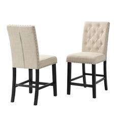 Beige Linen Tufted Counter Height Dining Chairs, set of 2