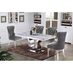 White Marble 5pc Set Tufted Wingback Chairs in Dark Grey Velvet