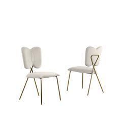 Set of 4, Cream Velvet Guest Side Chair with Wingback, Chrome Gold