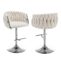 Velvet Upholstered barstool in Cream Velvet with a gold color base (SET OF 2)